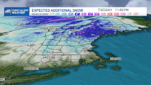 Expected snow totals around New England by the end of Tuesday.