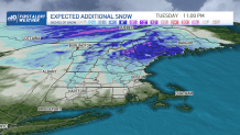 Expected snow totals around New England by the end of Tuesday.