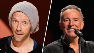 From left: Chris Martin and Bruce Springsteen.