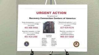 A sign showing resources being made available to patients of Recovery Connection Centers of America, which is at the center of an alleged fraud scheme.