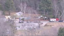 First responders at the scene of a serious car crash in East Kingston, New Hampshire, on Tuesday, March 28, 2023.