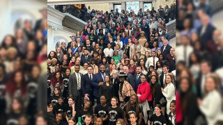 METCO students mingle with Massachusetts legislators and others at the State House on Tuesday, March 21, 2023.