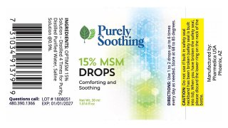 A photo of a label of the Purely Soothing 15% MSM eye drops.