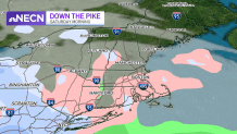 Expected precipitation from a winter storm arriving into the Boston area on Saturday.