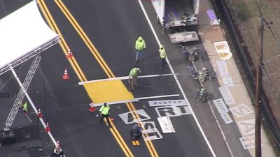 Boston Marathon starting line painted in Hopkinton