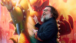 Jack Black arrives at the premiere of “The Super Mario Bros. Movie,” Saturday, April 1, 2023, at Regal LA Live in Los Angeles. (Photo by Allison Dinner/Invision/AP)