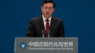 Chinese foreign minister Qin Gang speaks during the forum titled Chinese Modernization and the World held at The Grand Halls in Shanghai