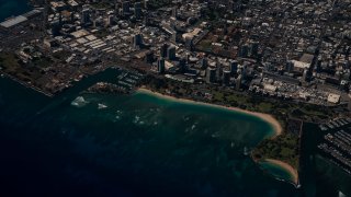 An aerial view of Ala Moana Beach Pack and Honolulu on Wednesday, June 23, 2021 in Honolulu, HI.