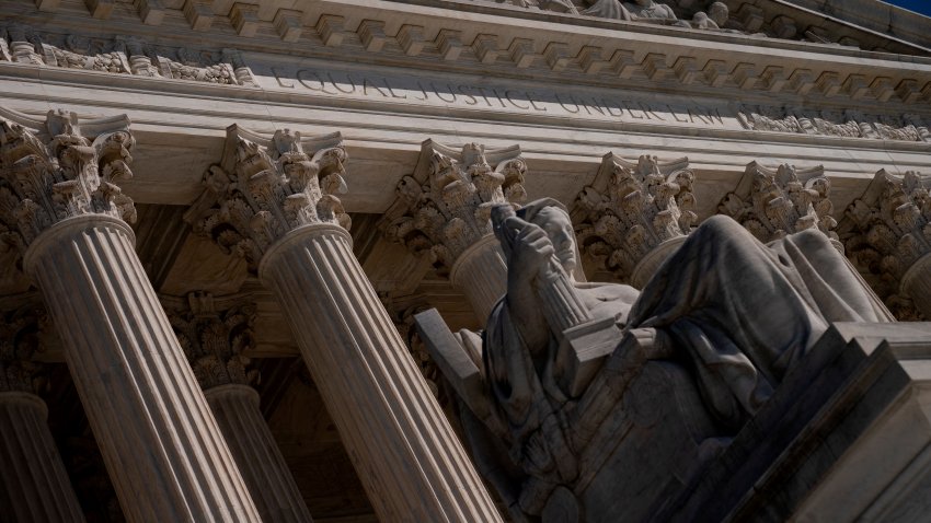 The US Supreme Court in Washington, DC, on March 22, 2023. – The Supreme Court on Wednesday heard oral arguments in a trademark dispute between Jack Daniels and a dog toy manufacturer whose toy resembles the whiskey bottle. (Photo by Stefani Reynolds / AFP) (Photo by STEFANI REYNOLDS/AFP via Getty Images)