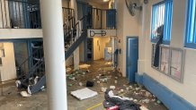 The scene inside the Massachusetts House of Correction in Dartmouth, Massachusetts, after a destructive protest on Friday, April 21, 2023.