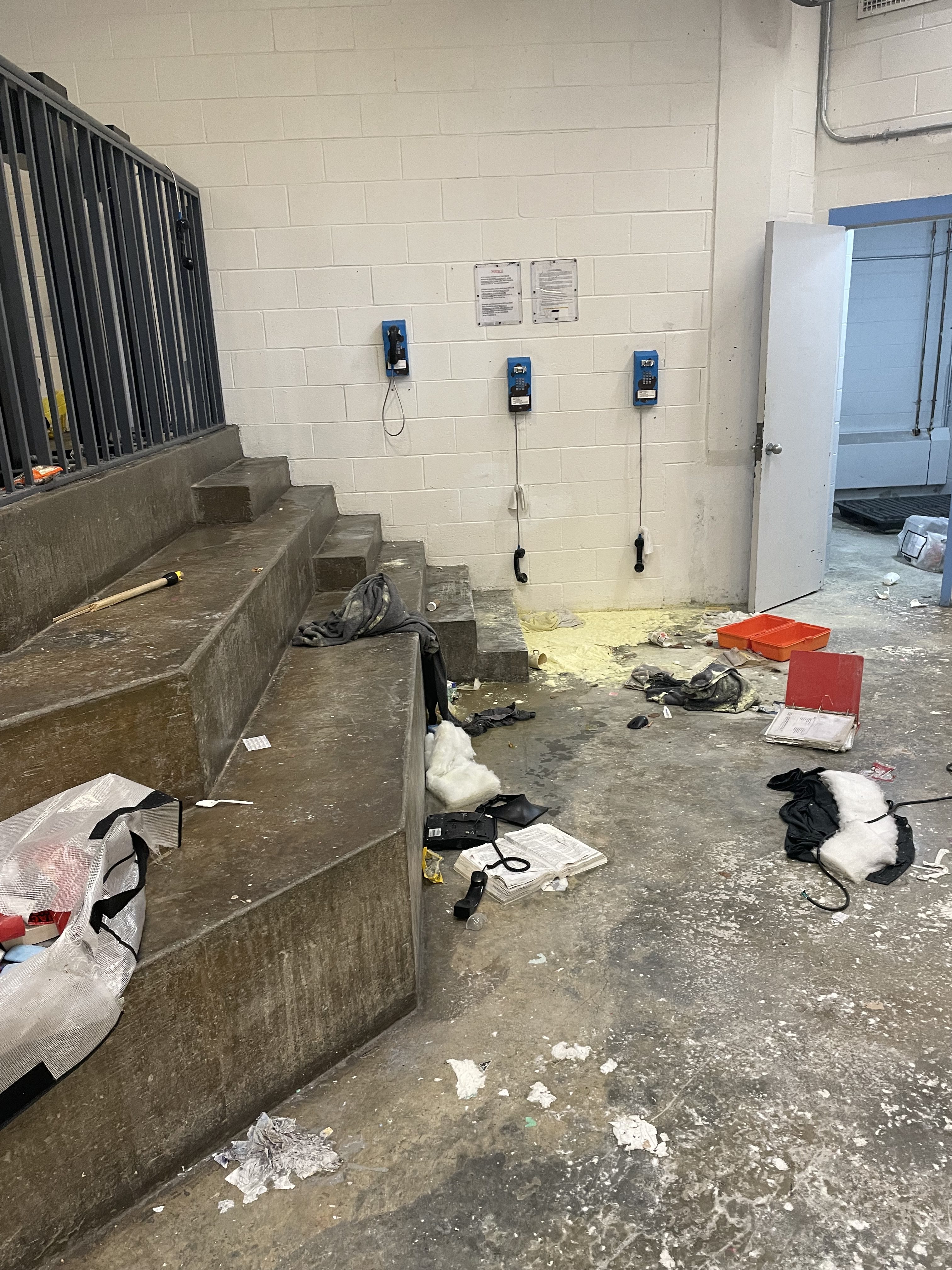 The scene inside the Massachusetts House of Correction in Dartmouth, Massachusetts, after a destructive protest on Friday, April 21, 2023.