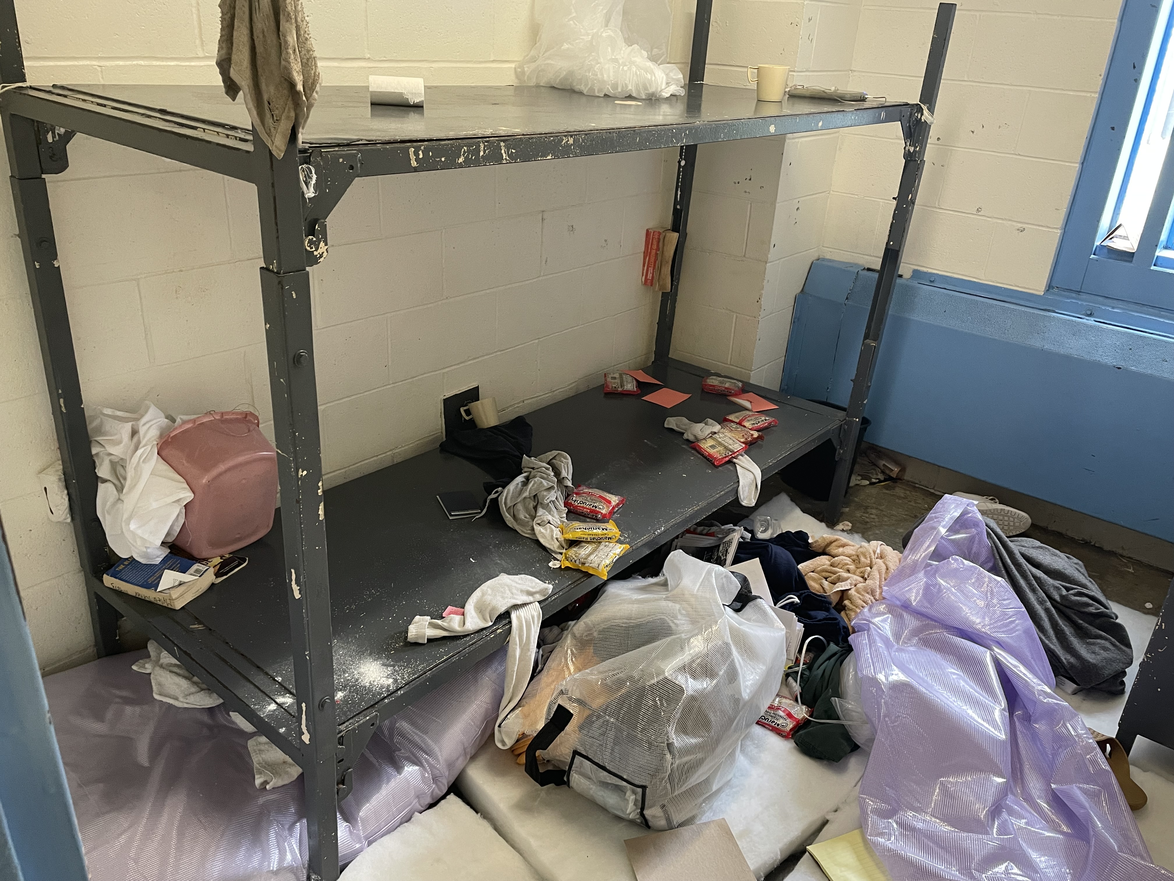 The scene inside the Massachusetts House of Correction in Dartmouth, Massachusetts, after a destructive protest on Friday, April 21, 2023.