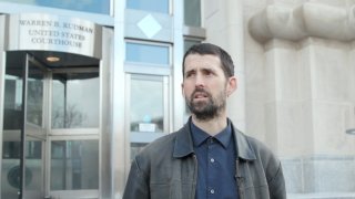 Ian Freeman outside of the federal courthouse in Concord, New Hampshire, in April 2023.