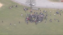 Students protesting gun violence at Framingham High School on Wednesday, April 5, 2023.