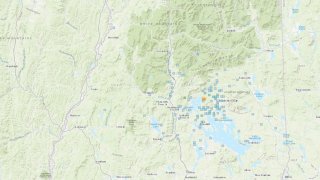 A map showing where an earthquake that shook central New Hampshire near Lake Winnipesaukee on Tuesday, April 25, 2023, including where it was felt.