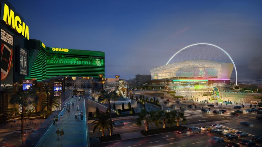 Renderings of a proposed ballpark in Las Vegas for the Athletics.