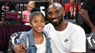 Gianna Bryant and her father, former NBA player Kobe Bryant, attend the WNBA All-Star Game 2019 at the Mandalay Bay Events Center on July 27, 2019 in Las Vegas, Nevada.