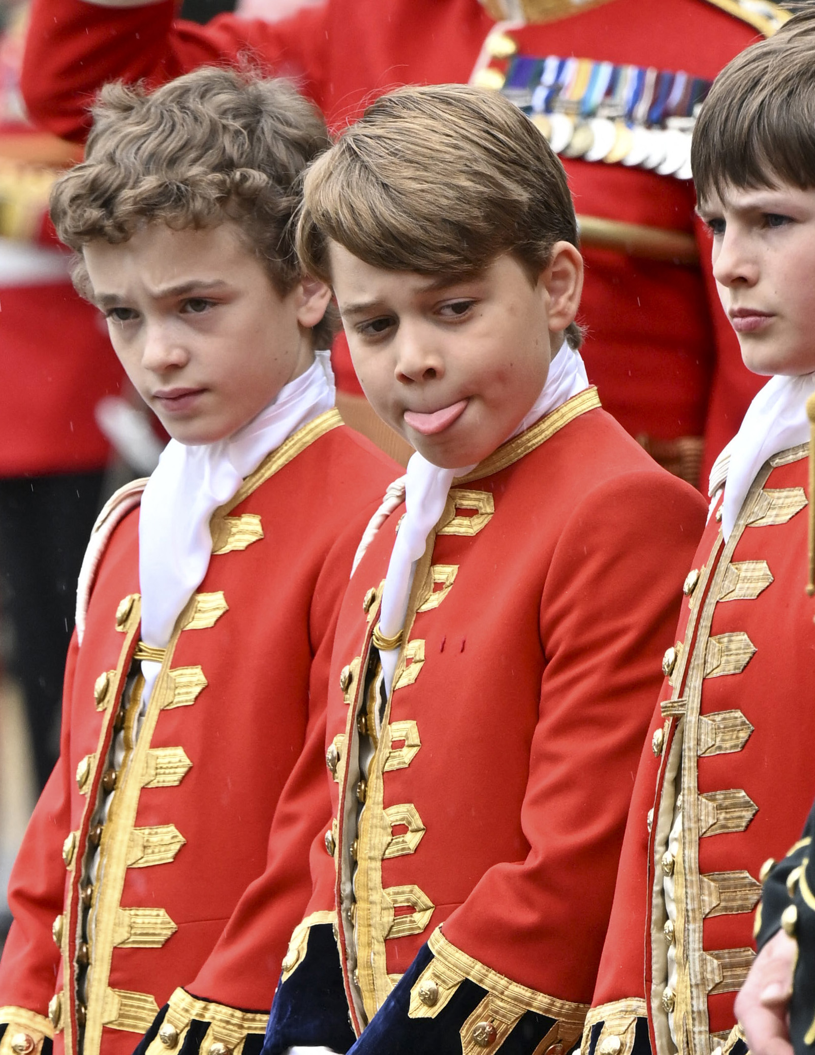 Britain’s Prince George of Wales, center, at Westminster Abbey in central London on May 6, 2023, ahead of the coronations of his grandfather, Britain’s King Charles III.