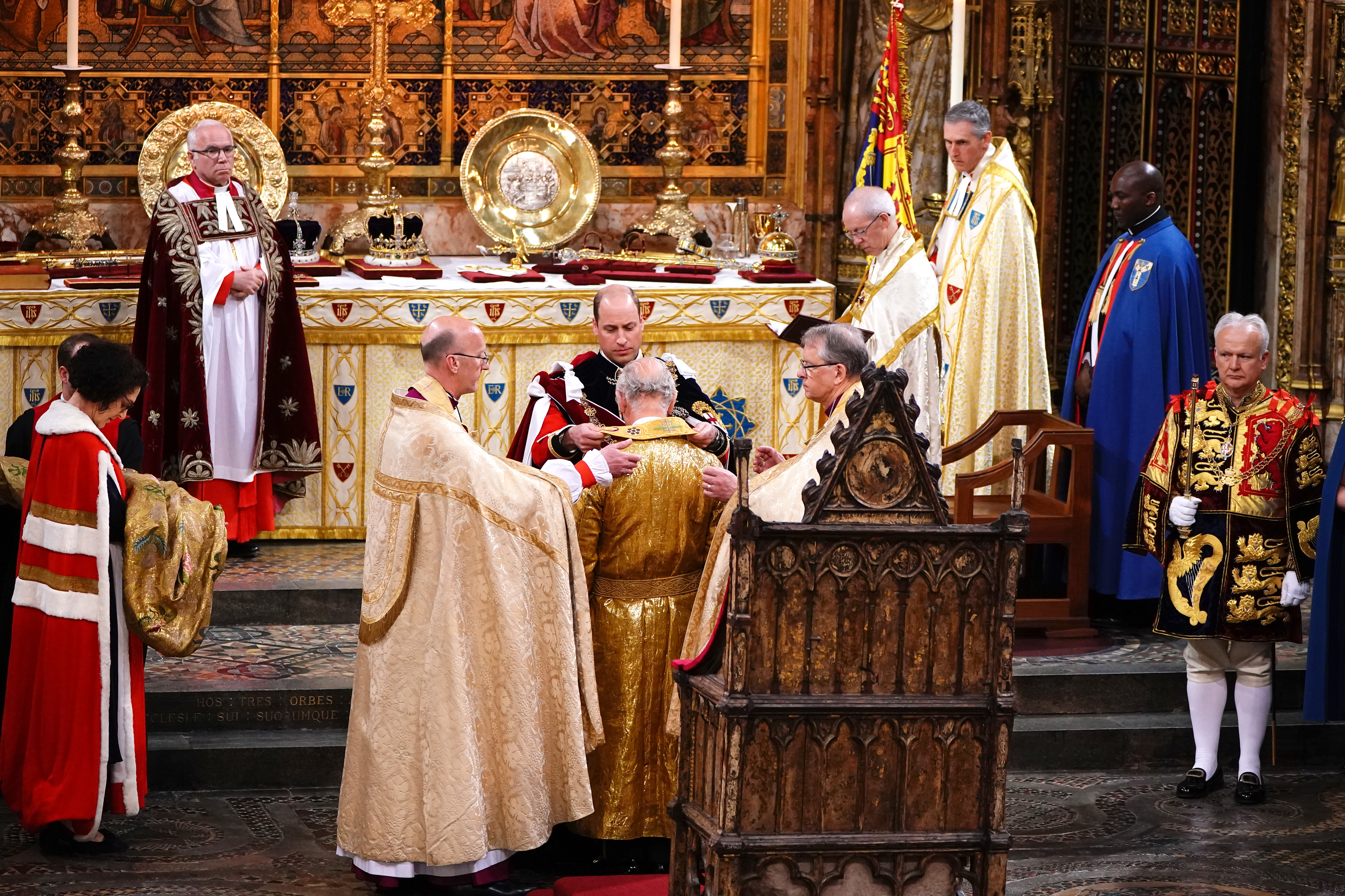 King Charles III during his coronation ceremony in Westminster Abbey on May 6, 2023 in London, England.