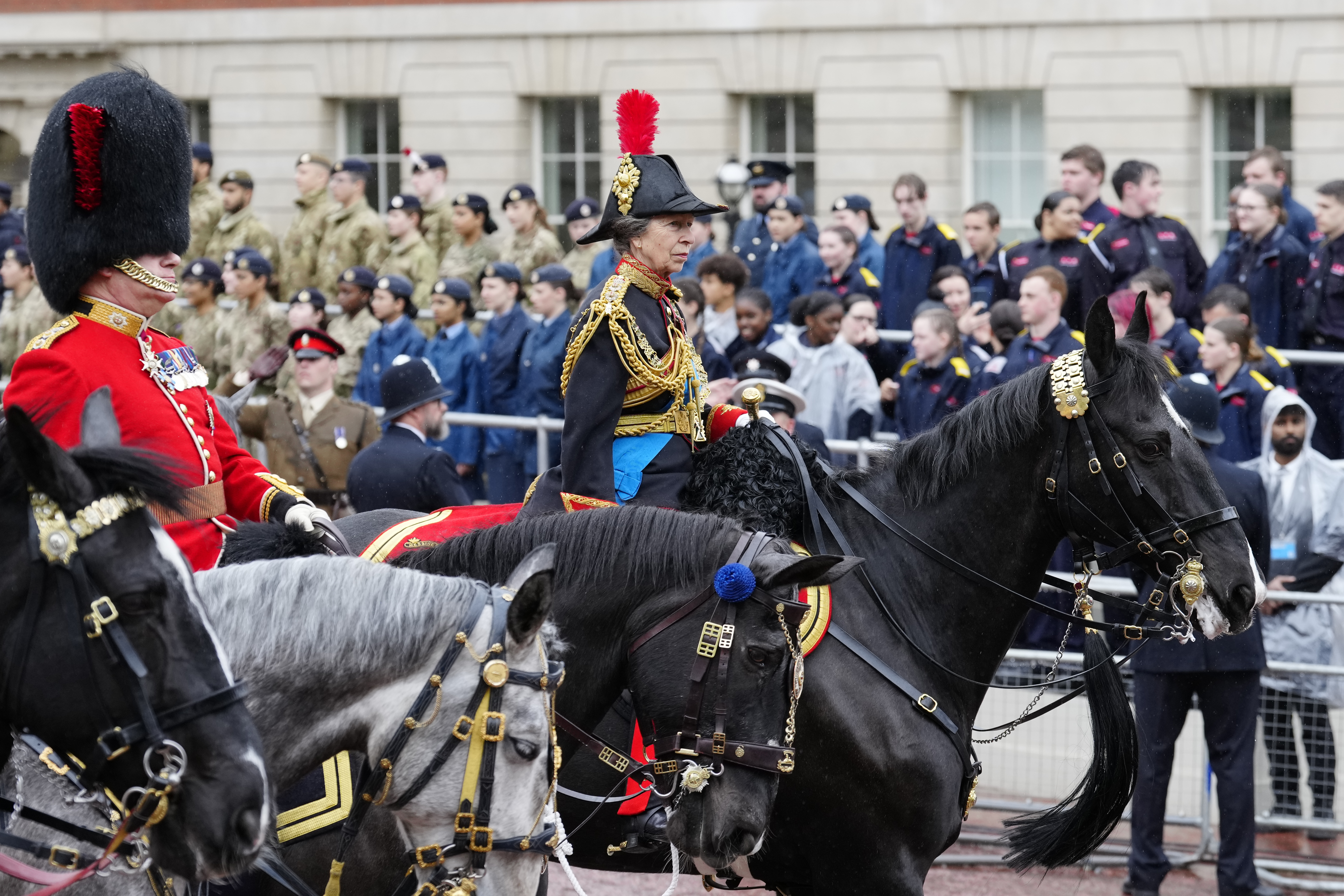 Anne, Princess Royal, takes part in a procession following the coronation ceremony for Britain’s King Charles III and Queen Camilla on May 6, 2023 in London.