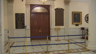 The door to the chamber of the Massachusetts House of Representatives