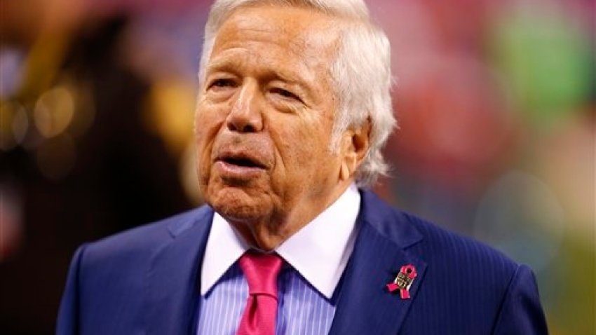 New England Patriots owner Robert Kraft walks the field before an NFL football game against the Indianapolis Colts in Indianapolis, Sunday, Oct. 18, 2015. (Jeff Haynes/AP Images for Panini)