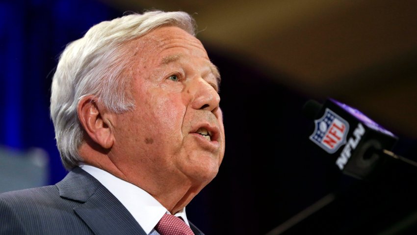 New England Patriots owner Robert Kraft makes a statement during a news conference Monday, Jan. 26, 2015, in Chandler, Ariz. The Patriots play the Seattle Seahawks in NFL football Super Bowl XLIX Sunday, Feb. 1, in Phoenix. (AP Photo/Mark Humphrey)