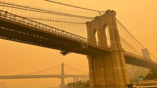 Smoke from the Canadian wildfires blankets New York City affecting air quality on June 7th, 2023.