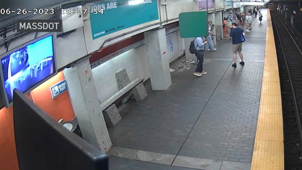 WATCH Falling debris nearly hits MBTA rider at Downtown Crossing NBC Boston