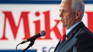 Former U.S. Vice President and 2024 presidential hopeful Mike Pence speaks at a campaign event in LaBelle Winery & Event Center in Derry, New Hampshire, on Friday, June 9, 2023.