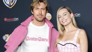 Ryan Gosling and Margot Robbie attend the red carpet promoting the upcoming film “Barbie” at the Warner Bros. Pictures Studio presentation during CinemaCon, the official convention of the National Association of Theatre Owners, at The Colosseum at Caesars Palace on April 25, 2023 in Las Vegas, Nevada.