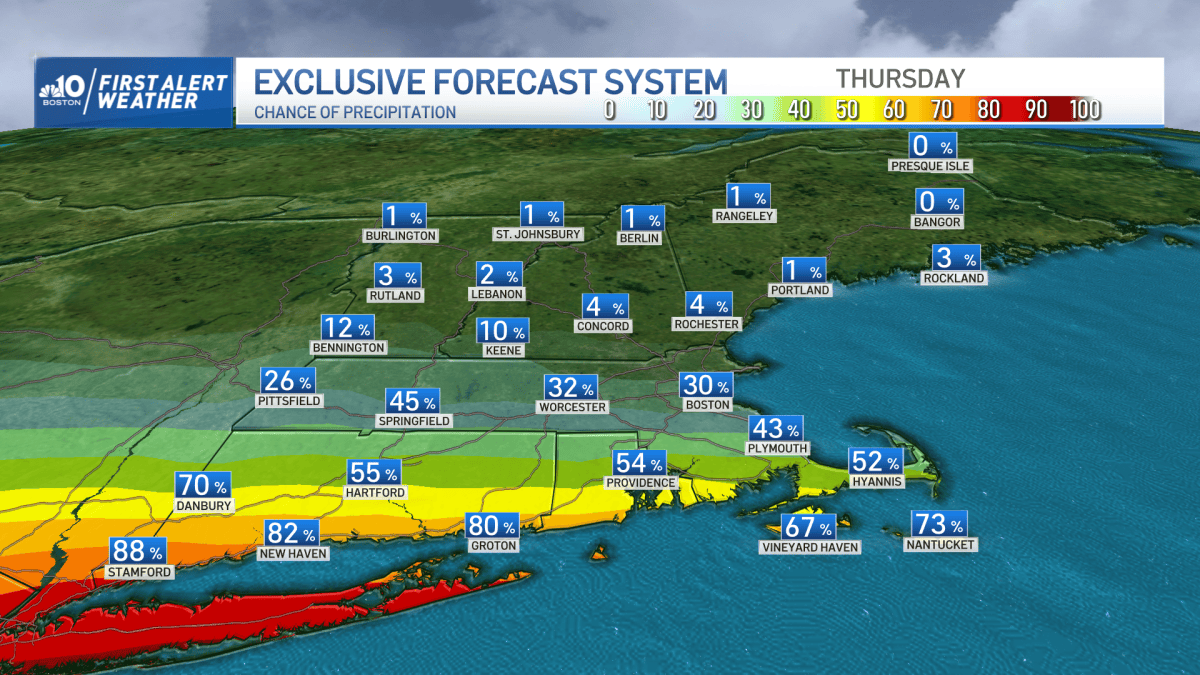 Boston MA weather: Rain chances, humid air in New England – NBC Boston