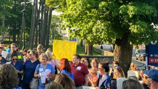 Community and union leaders protested outside of UMass Memorial HealthAlliance-Clinton Hospital’s Leominster Hospital Tuesday night over the proposed closure of the hospital’s maternity unit.