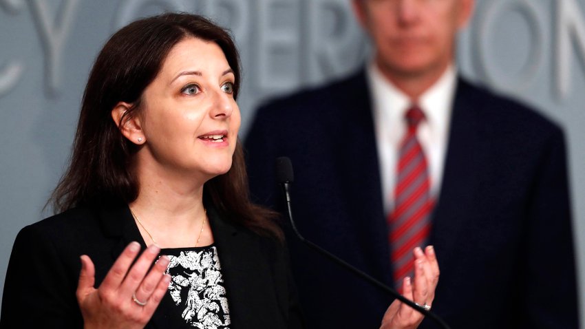 Dr. Mandy Cohen, secretary of the state Department of Health and Human Services, speaks during a briefing on the coronavirus pandemic at the Emergency Operations Center in Raleigh, North Carolina, on May 26, 2020.