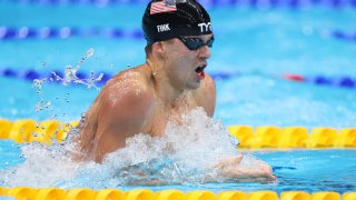 Nic Fink of Team USA competes in the Men’s 200m Breaststroke Semifinal on day five of the Tokyo 2020 Olympic Games.