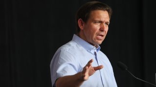 Republican presidential candidate Florida Governor Ron DeSantis speaks at U.S. Rep. Zach Nunn’s “Operation Top Nunn: Salute to Our Troops” fundraiser on July 15, 2023 in Ankeny, Iowa.