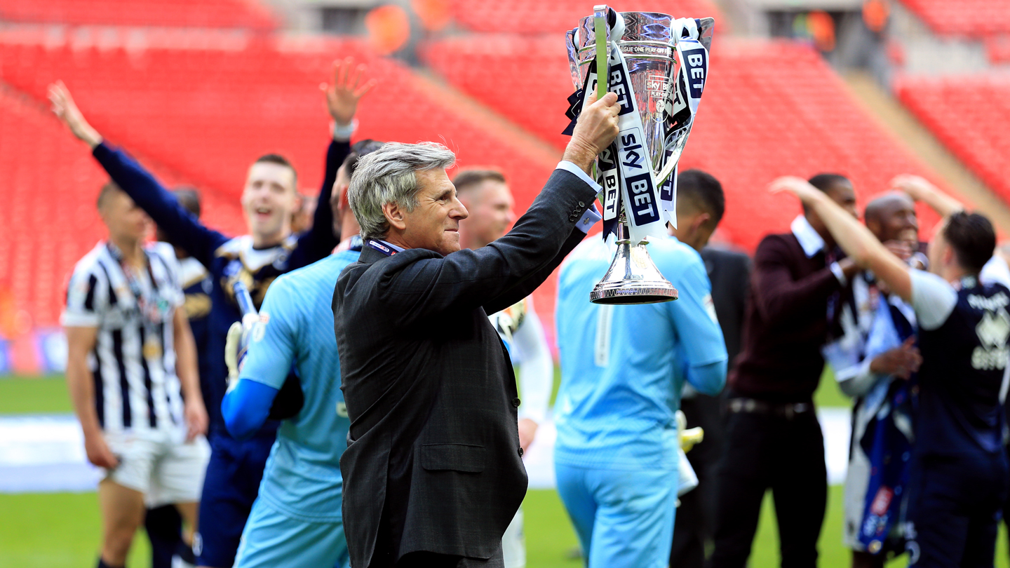 Millwall Chairman John Berylson with the trophy after the 2017 Sky Bet League One play off final at Wembley Stadium, London. 