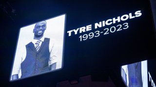 FILE – The screen at the Smoothie King Center in New Orleans honors Tyre Nichols before an NBA basketball game between the Pelicans and Wizards, Jan. 28, 2023.