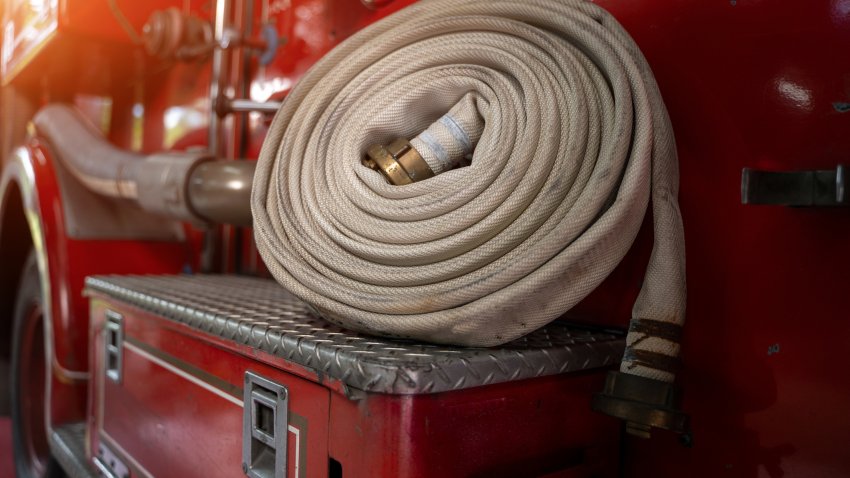 Fire hose on fire truck,