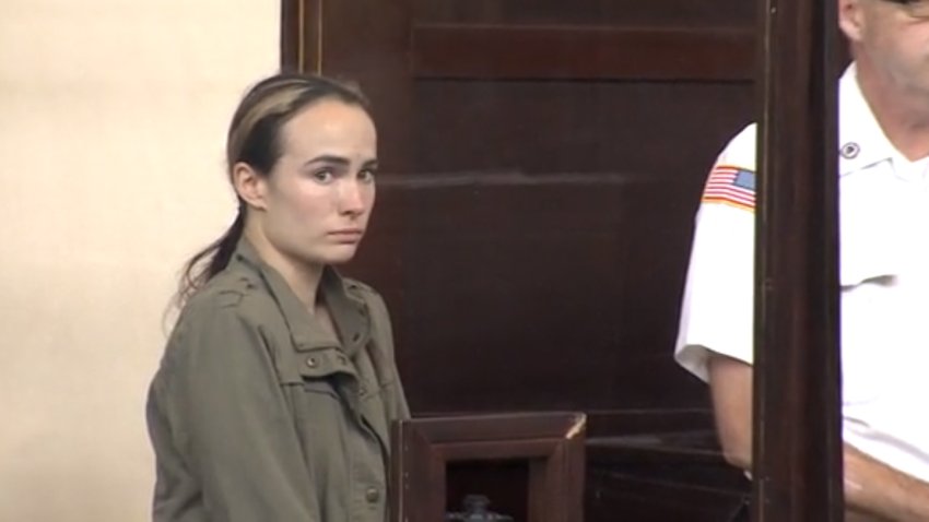 Shelby Hewitt in Boston Municipal Court in West Roxbury to face charges on Monday, July 17, 2023, over allegedly providing fake names to be admitted to three Boston high schools.