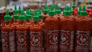 A photo of Sriracha Hot Chili Sauce made by the California-based Huy Fong Foods, which is one of the most popular hot sauces, in New Jersey, United States on June 09, 2022. Chili shortage forces Srirachaâs maker to suspend spicy sauce production.