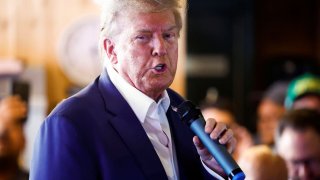 Republican presidential candidate and former U.S. President Donald Trump speaks as he campaigns at the Iowa State Fair in Des Moines, Iowa, U.S. August 12, 2023.