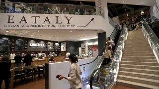 BOSTON – NOVEMBER 29: A staircase and escalators take customers from the Boylston Street entrance to Eataly on the main level. The Italian food court and market in the Prudential Center is opening today in Boston. (Photo by Barry Chin/The Boston Globe via Getty Images)