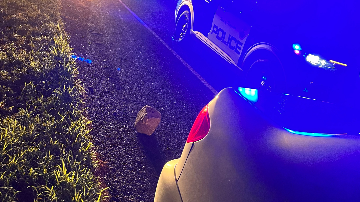 A rock on Pembroke Street in Kingston, Massachusetts. 