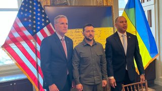 Ukrainian President Volodymyr Zelenskyy meets with members of Congress at the U.S. Capitol on Sept. 21st, 2023.