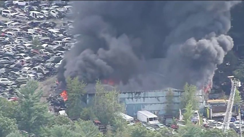 Firefighters battling inferno at Billerica junkyard
