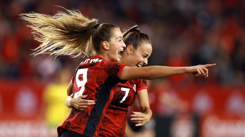 USWNT stars Ashley Sanchez and Sofia Huerta embracing their