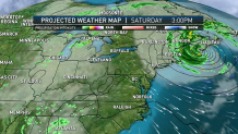 A map showing the NBC10 Boston forecast of Hurricane Lee approaching the New England coast as of Saturday, Sept. 16, 2023, at 3 p.m.