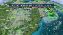 A map showing the NBC10 Boston forecast of Hurricane Lee approaching the New England coast as of Saturday, Sept. 16, 2023, at 6 p.m.