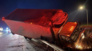 A truck after crashing on Interstate 93 in Concord, New Hampshire on Sept. 26, 2023.